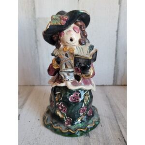 caroler xmas Heather goldminc blue sky green woman tea light holder Xmas glitter